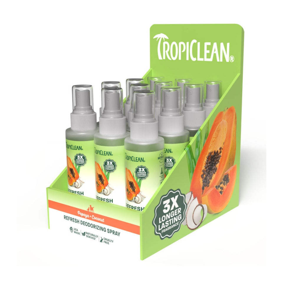 TropiClean Refresh Deodorizing Spray for Pets Display Papaya & Coconut, 1ea/12Pc
