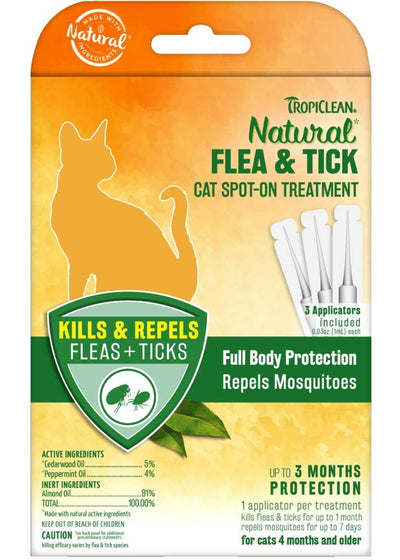 TropiClean Natural Flea & Tick Spot-On Treatment for Cats, 3-Count