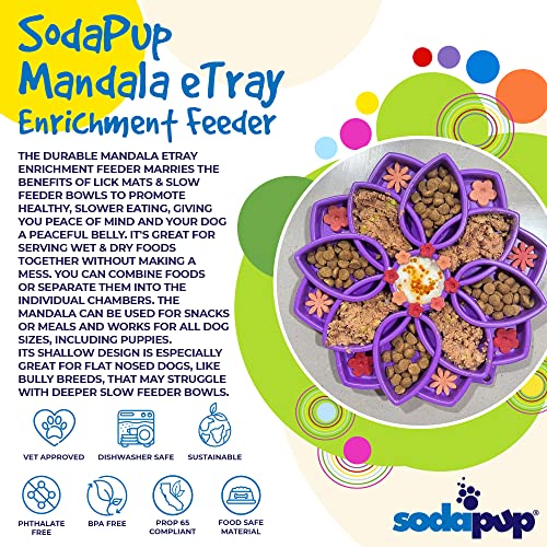 SodaPup Mandala eTray Slow-Feeder & Lick Mat for Dogs - Purple 8" - Pets Perfect