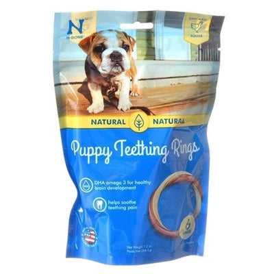 Chicken teething rings pouch featuring bulldog puppy sitting on wood porch