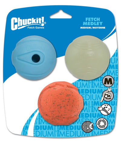 Chuckit! Fetch Medley Balls Dog Toy Assortment 1 Multi-Color, Medium, 3-Count