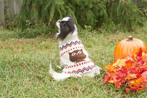 Fashion Pet Owl Sweater - Cream Dog Knit Sweater, Medium