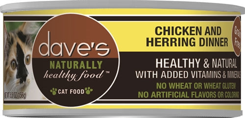 Dave's Pet Food Naturally Healthy Wet Cat Food - Chicken and Herring Dinner, 5.5 oz, 24 ct