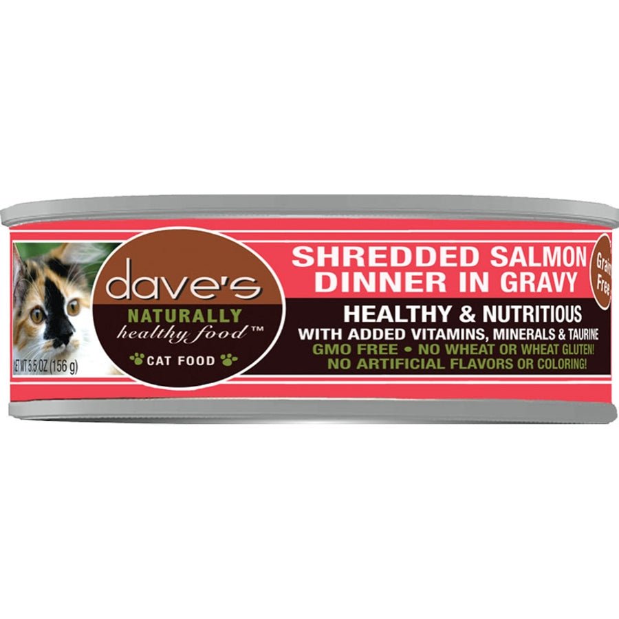 Dave's Pet Food Cat Naturally Healthy Shredded Salmon In Gravy 5.5oz. (Case of 24) - Pets Perfect