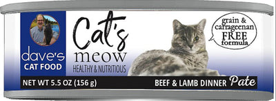 Dave's Pet Food Cat's Meow Beef & Lamb Dinner Pate Wet Cat Food, 5.5 oz, 24 ct