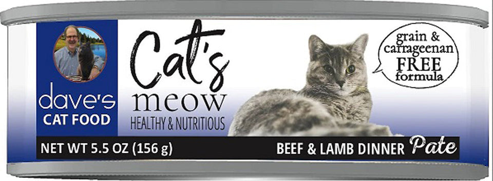 Dave's Pet Food Cat's Meow Beef & Lamb Dinner Pate Wet Cat Food, 5.5 oz, 24 ct