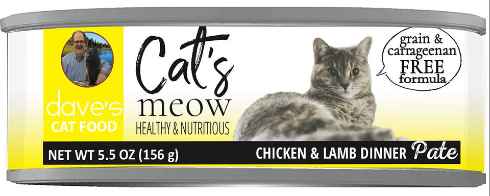 Dave's Pet Food Cat's Meow Chicken with Lamb Dinner Wet Cat Food - Pate, 5.5 oz, 24 ct