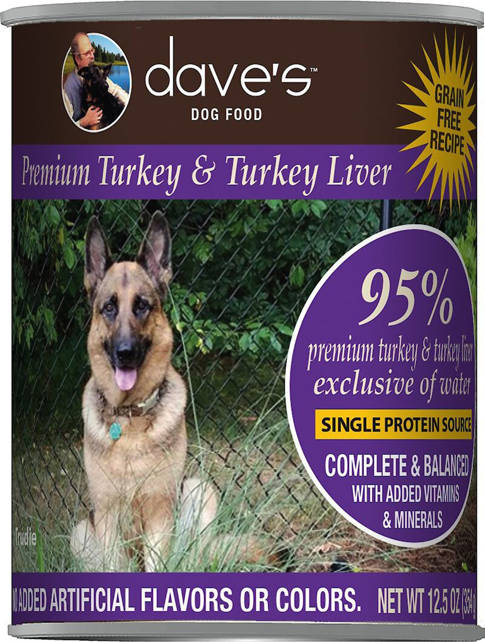 Dave's Pet Wet Dog Food Dog 95% Premium Meats Turkey And Turkey Liver, 12.5 oz each, Case of 12
