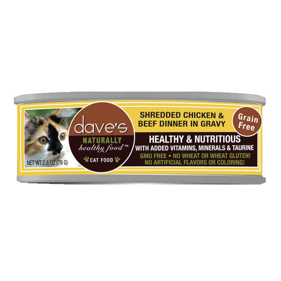 Dave's Cat Grain-Free Shredded Chicken N Beef 2.8 oz. 24 ct