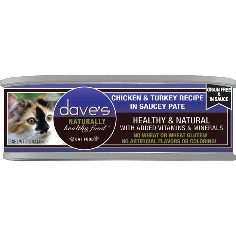 Dave's Pet Food Saucey Pate Wet Cat Food - Chicken & Turkey, 5.5 oz, 24 ct