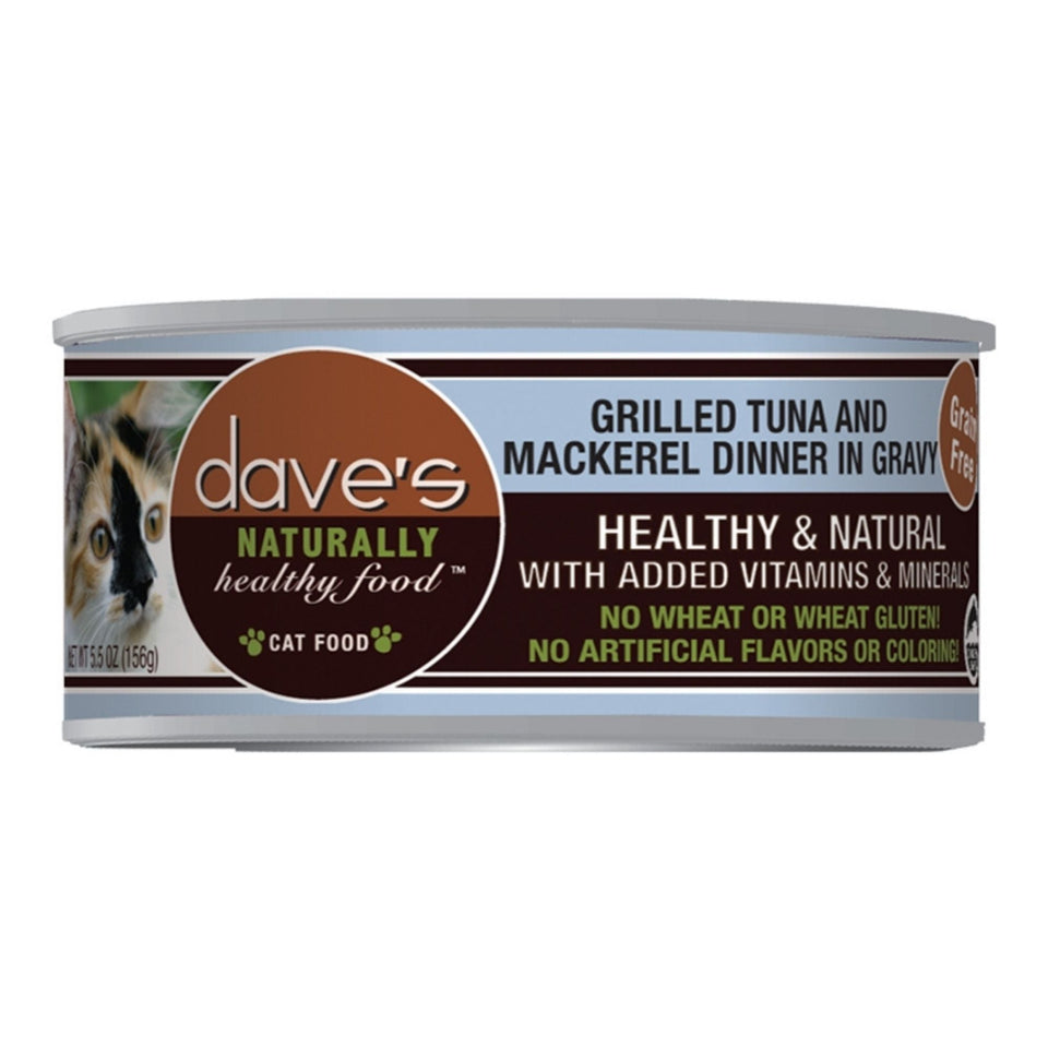 Dave's Pet Food Cat Naturally Healthy Tuna & Mackerel With Gravy 5.5oz. (Case of 12)