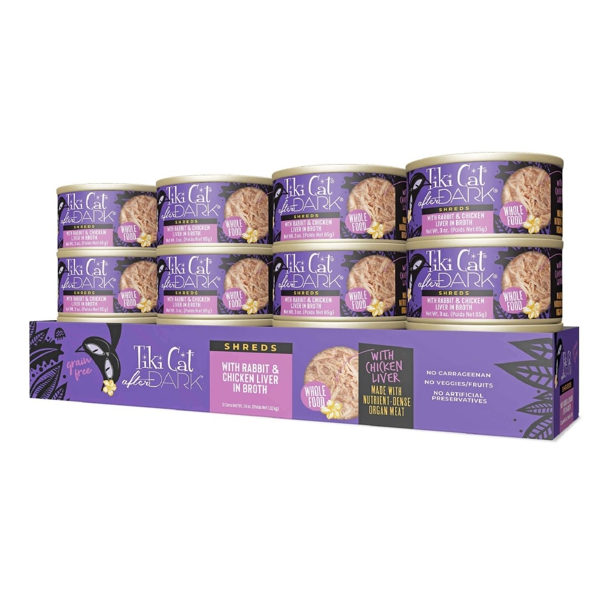 Tiki Pet Cat After Dark Shreds Rabbit & Chicken Liver 3oz. (Case of 12) - Pets Perfect