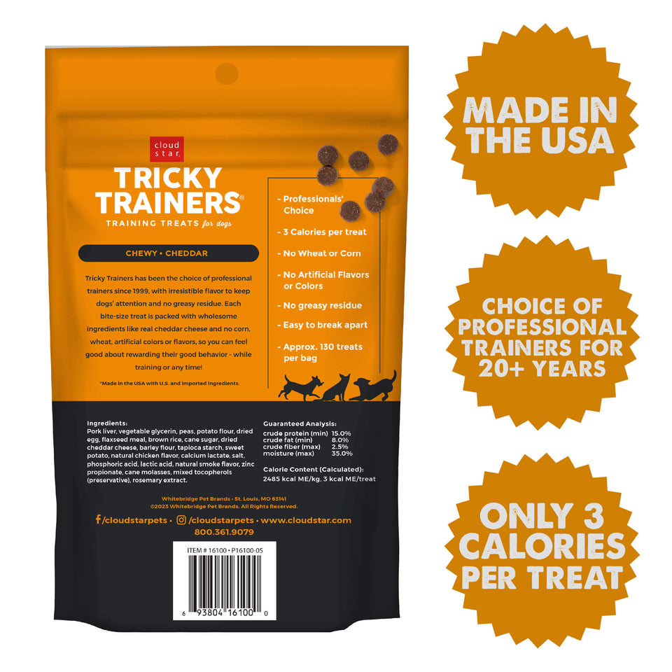 Cloud Star Chewy Tricky Trainers Cheddar Flavor Dog Treats, 5 oz Bag