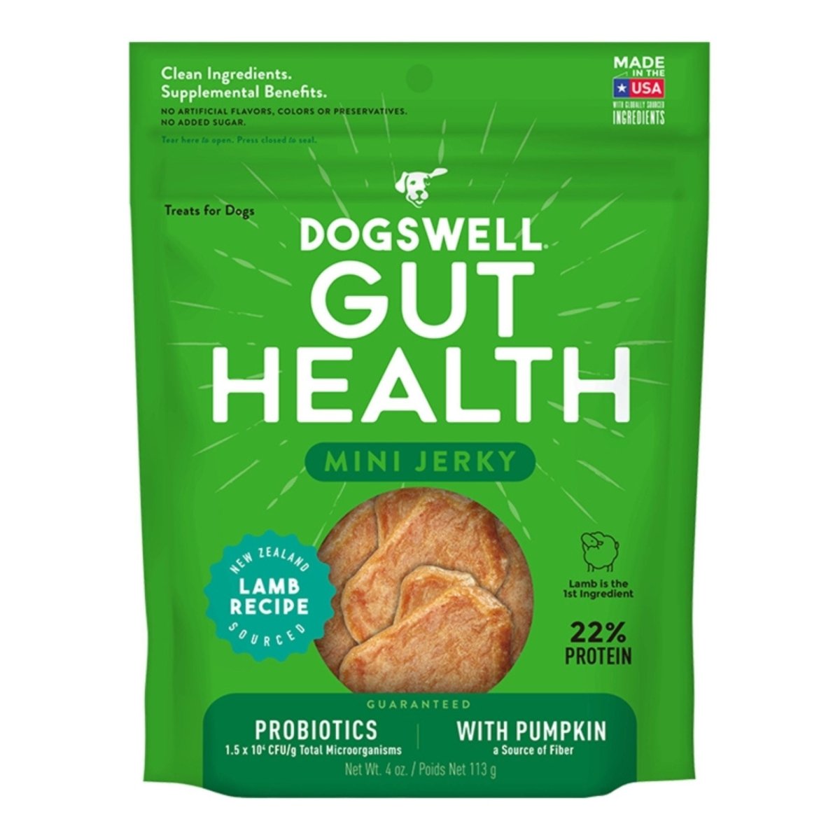 Dogswell Dog Gut Health Mini Jerky Grain Free Lamb 4oz. - Pets Perfect
