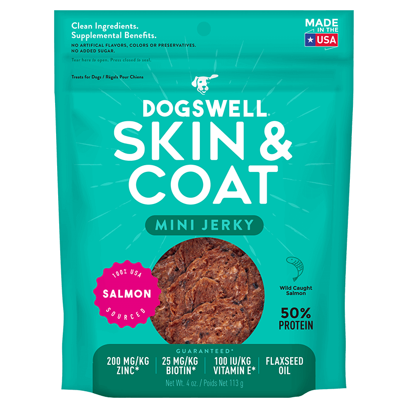 Dogswell Jerky Skin and Coat Mini Grain-Free Salmon, 4 oz