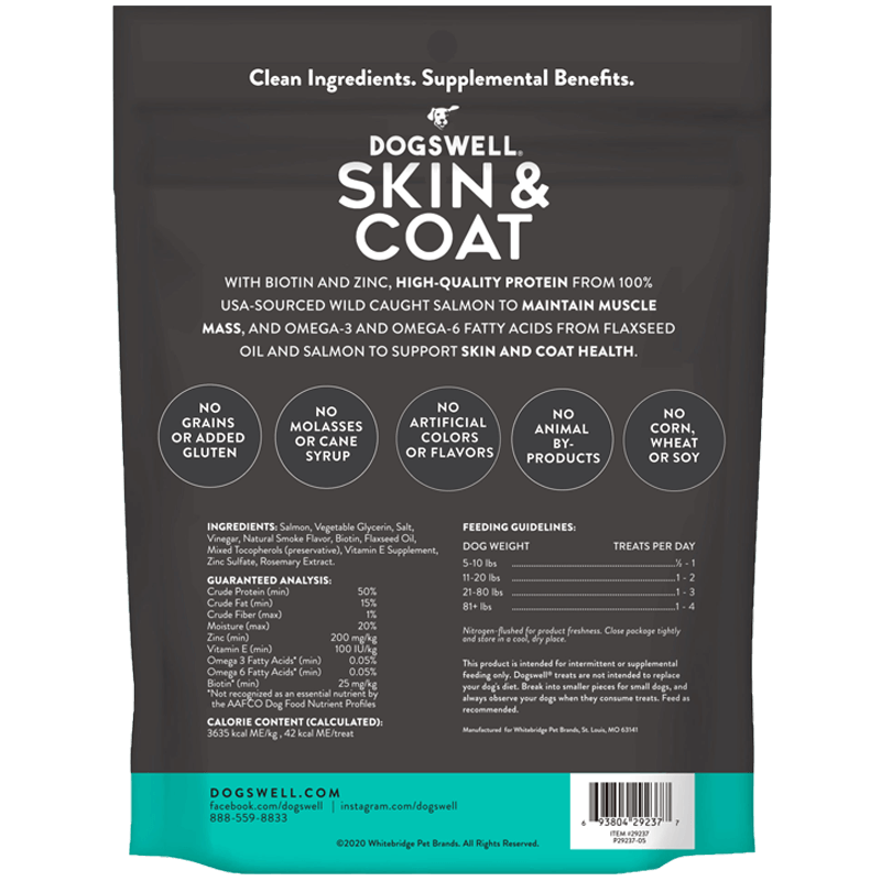 Dogswell Jerky Skin and Coat Grain-Free Salmon, 10 oz