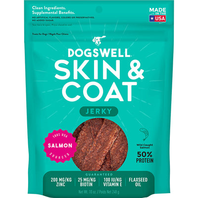 Dogswell Jerky Skin and Coat Grain-Free Salmon, 10 oz