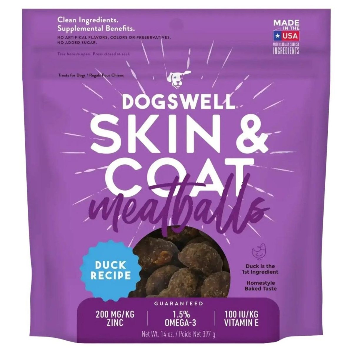 Dogswell Dog Skin & Coat Meatballs Grain Free Duck 14 oz. - Pets Perfect