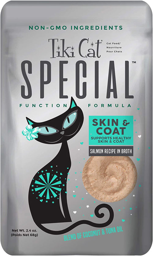 Tiki Pets Cat Special SKIN and COAT Salmon Recipe in Broth 2.4 oz. 12