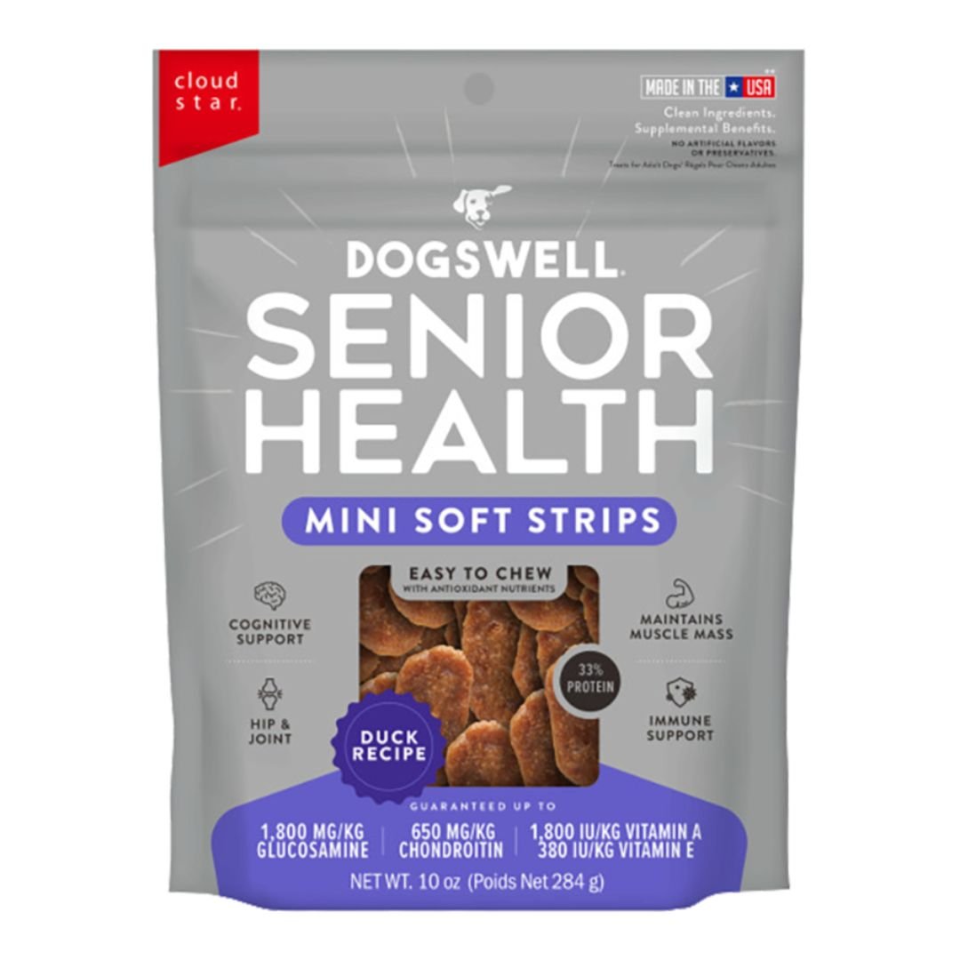 Dogswell Dog Lifestage Senior Treat Jerky Soft Strip Duck 10oz. - Pets Perfect