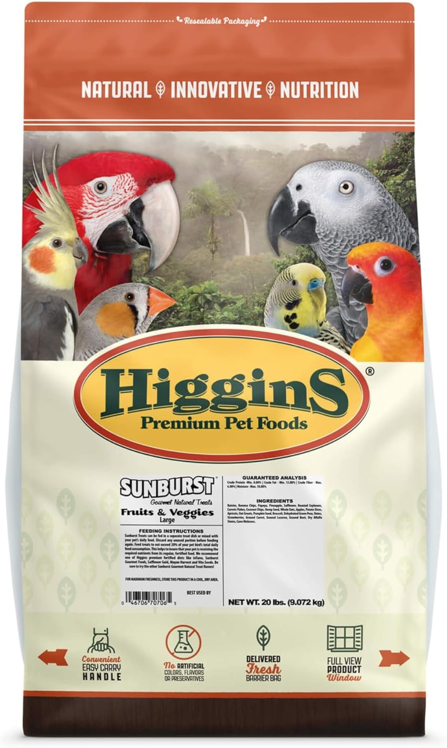 Sunburst Gourmet Natural Large Avian Treat Fruits/Veggies 20 Lb