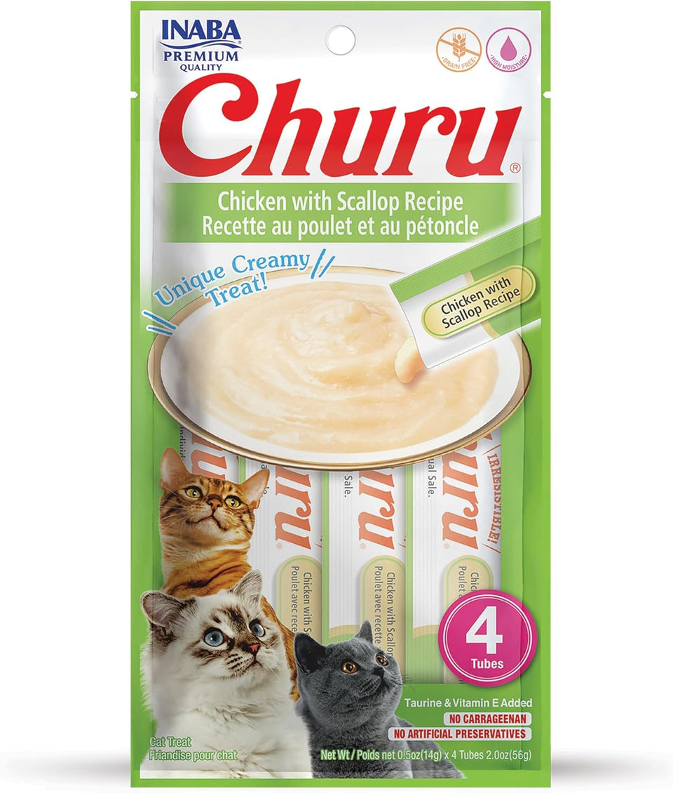Inaba Churu Puree Cat Treats Chicken/Scallop, 0.5 oz each, Case of 24