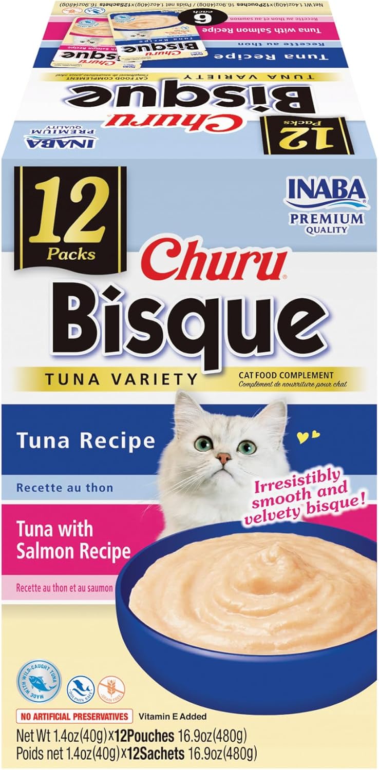 Inaba Churu Bisque Cat Food Side Dish - Tuna Variety Pack, 16.8 oz (12 ct)