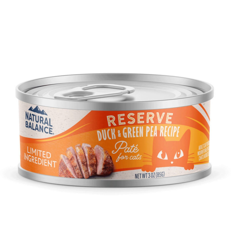 Natural Balance Pet Foods Limited Ingredient Pate Canned Cat Food RESERVE Duck & Green Pea 3oz. (Case of 12) - Cat Food Wet