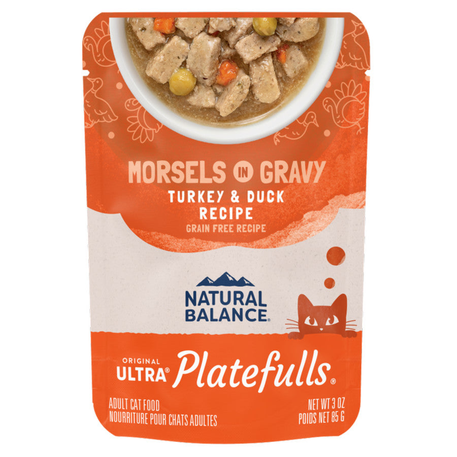 Natural Balance Pet Foods Original Ultra Platefulls Morsels in Gravy Wet Cat Food Pouch Turkey & Duck 3 oz