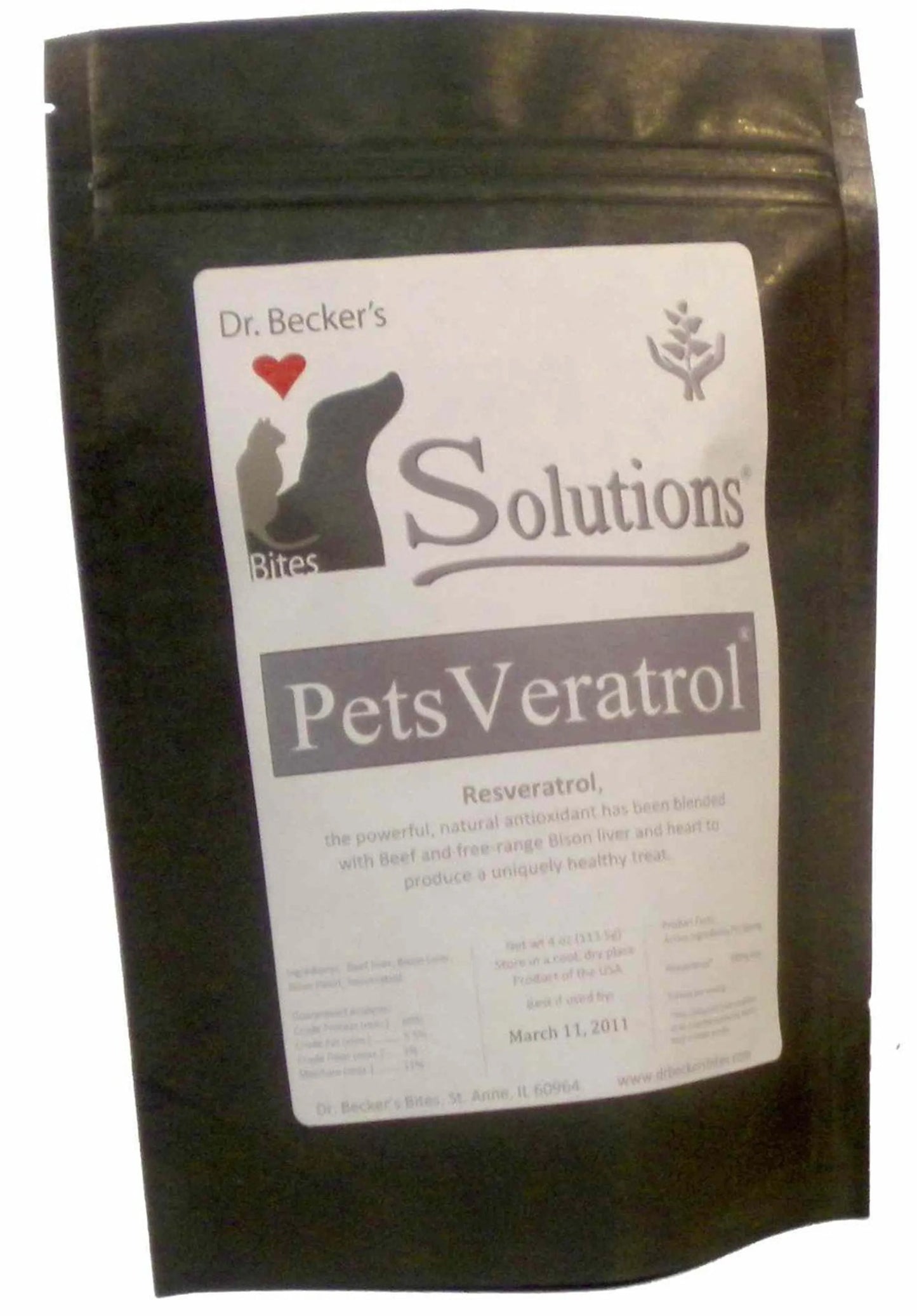 Dr. Becker's Bites PetsVeratrol Bites - Resveratrol Antioxidant Dog Supplement - 4 oz black resealable bag