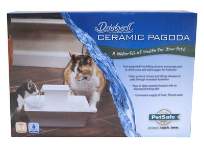 Drinkwell Pagoda Ceramic Pet Water Fountain White