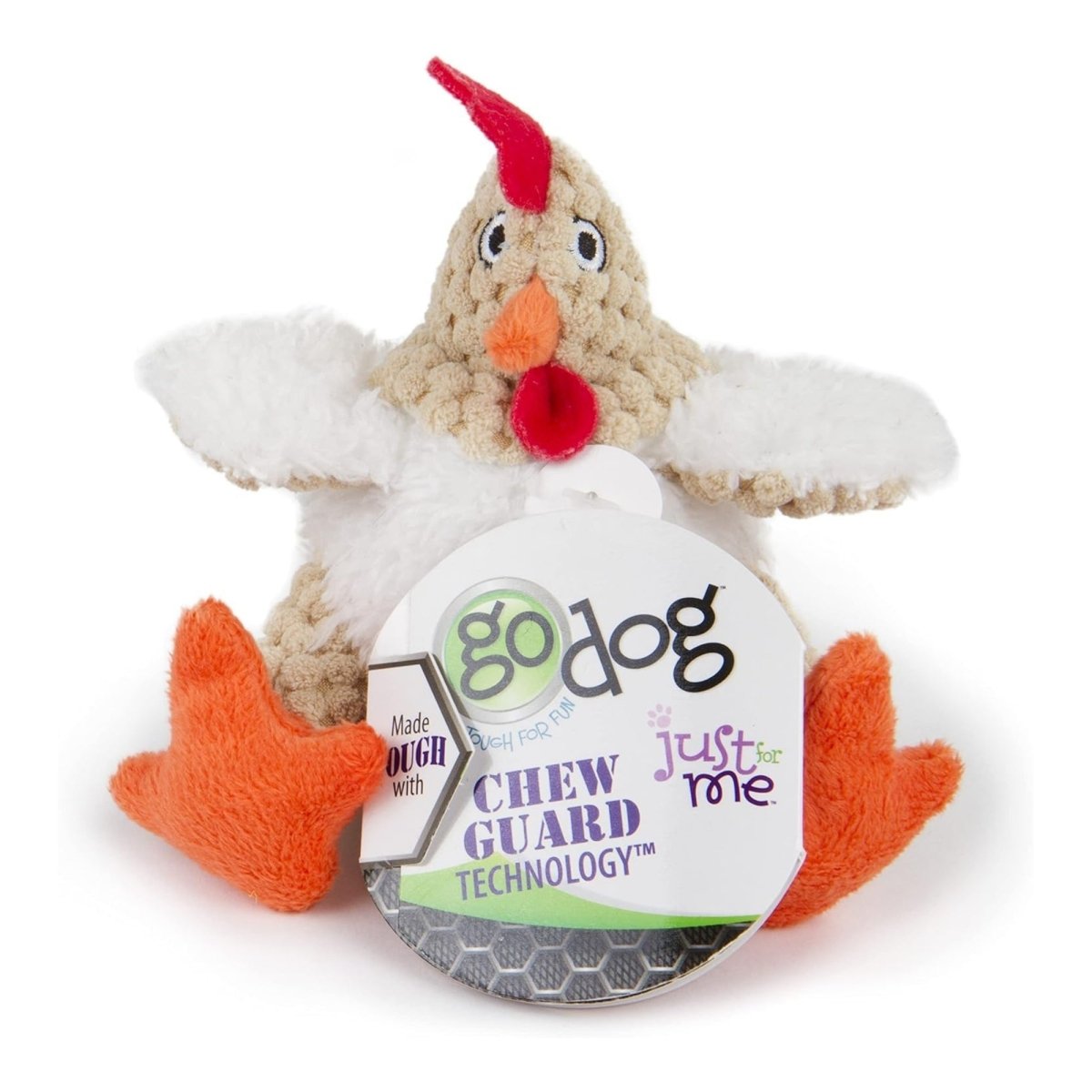 Godog Just For Me Sitting Rooster Dog Toy White Mini - Pets Perfect