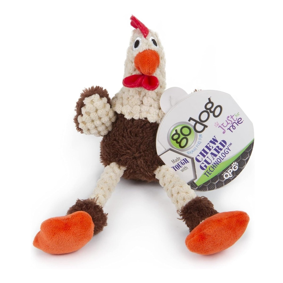 Godog Just For Me Skinny Rooster Dog Toy Brown Mini - Pets Perfect