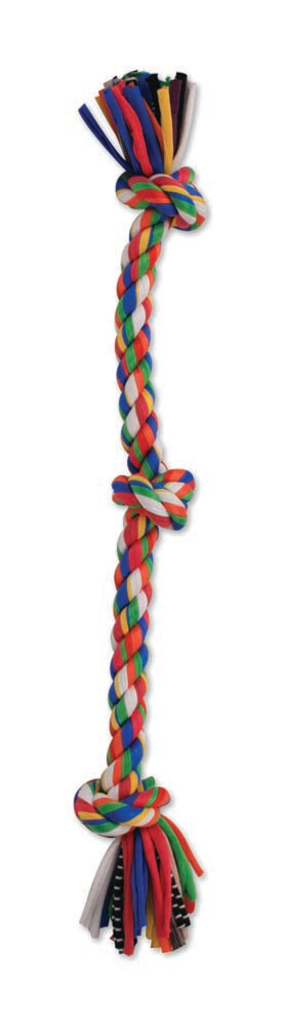 Mammoth Cloth Dog Toy Rope 3 Knot Tug Multi-Color 20 in, Medium