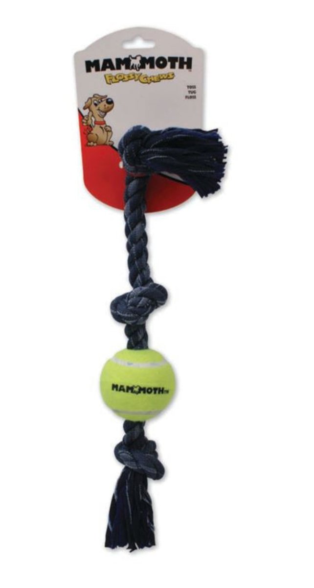 Mammoth Pet Products Denim 3 Knot Tug with Ball Dog Toy Grey 1ea/20 in, MD - Pets Perfect