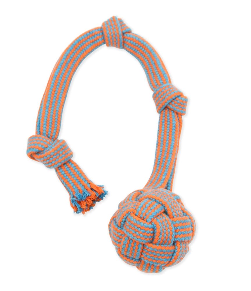 Mammoth Pet Products EXTRA Flossy Webbing Ball w/Fling Handle Dog Toy Orange/Blue 1ea/SM, 16 in - Pets Perfect
