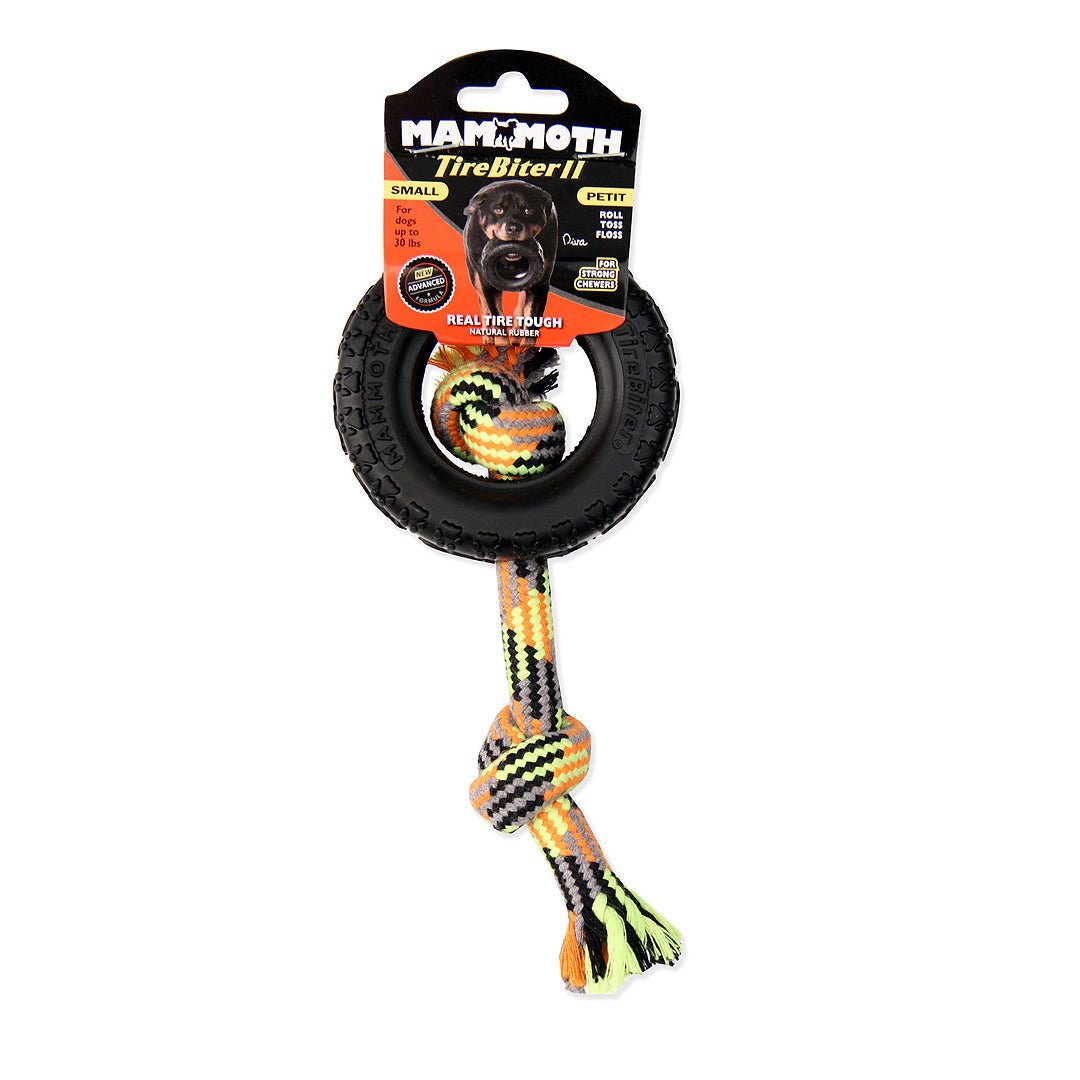 Mammoth Pet Products TireBiter II with Rope Dog Toy Multi - Color 1ea/3.75 in, SM - Pets Perfect
