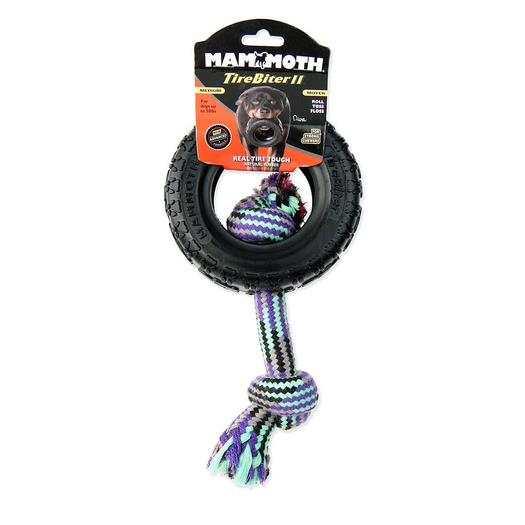Mammoth Pet Products TireBiter II with Rope Dog Toy Multi - Color 1ea/5 in, MD - Pets Perfect