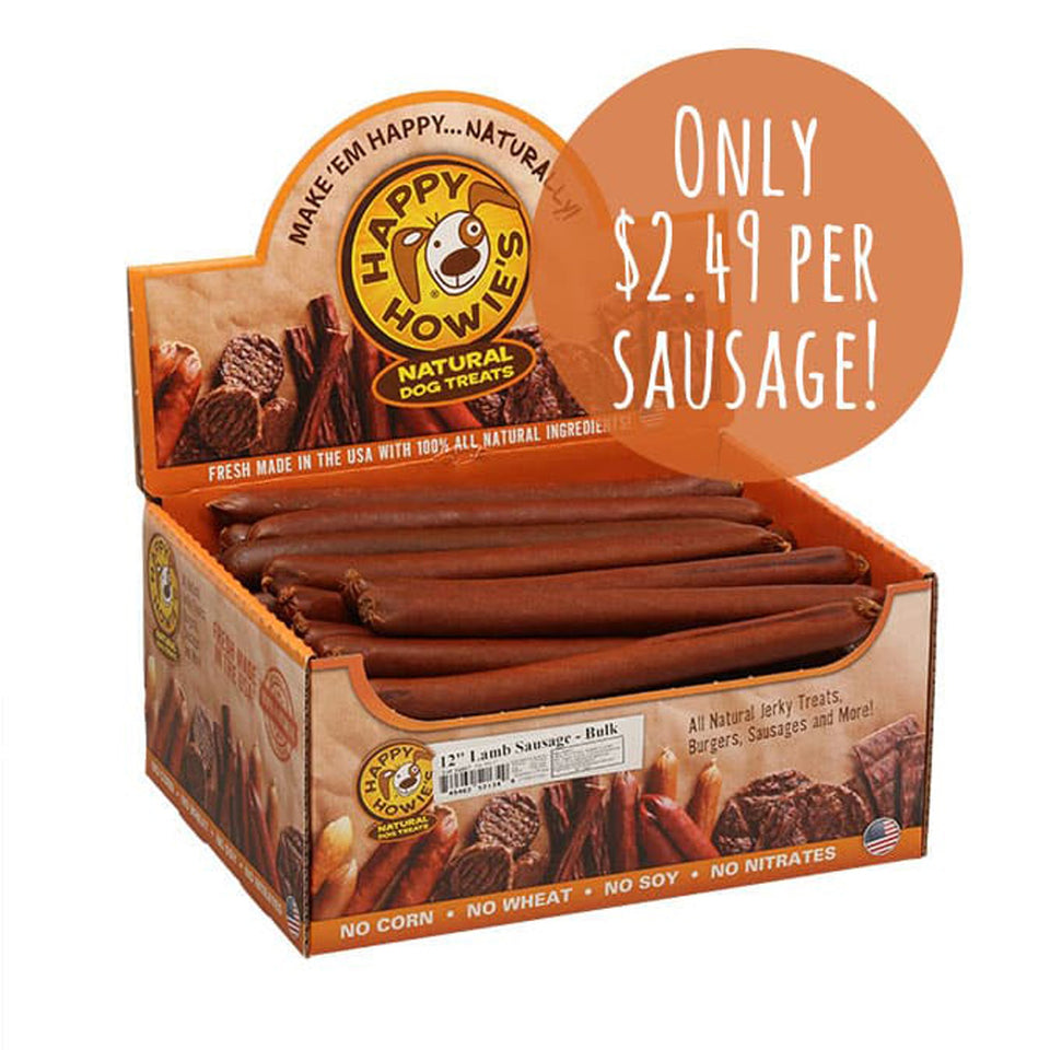 Happy Howie Dog Lamb Sausage 12 in Bulk 36 ct