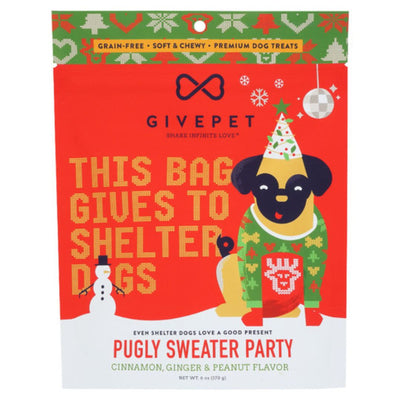 : Givepet Dog Holiday Soft & Chewy Grain Free Pugly Sweater Training Treats 6Oz