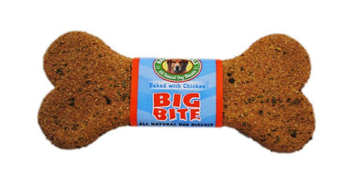 Bone-shaped biscuit wrapped with blue Baked with Chicken Big Bite label