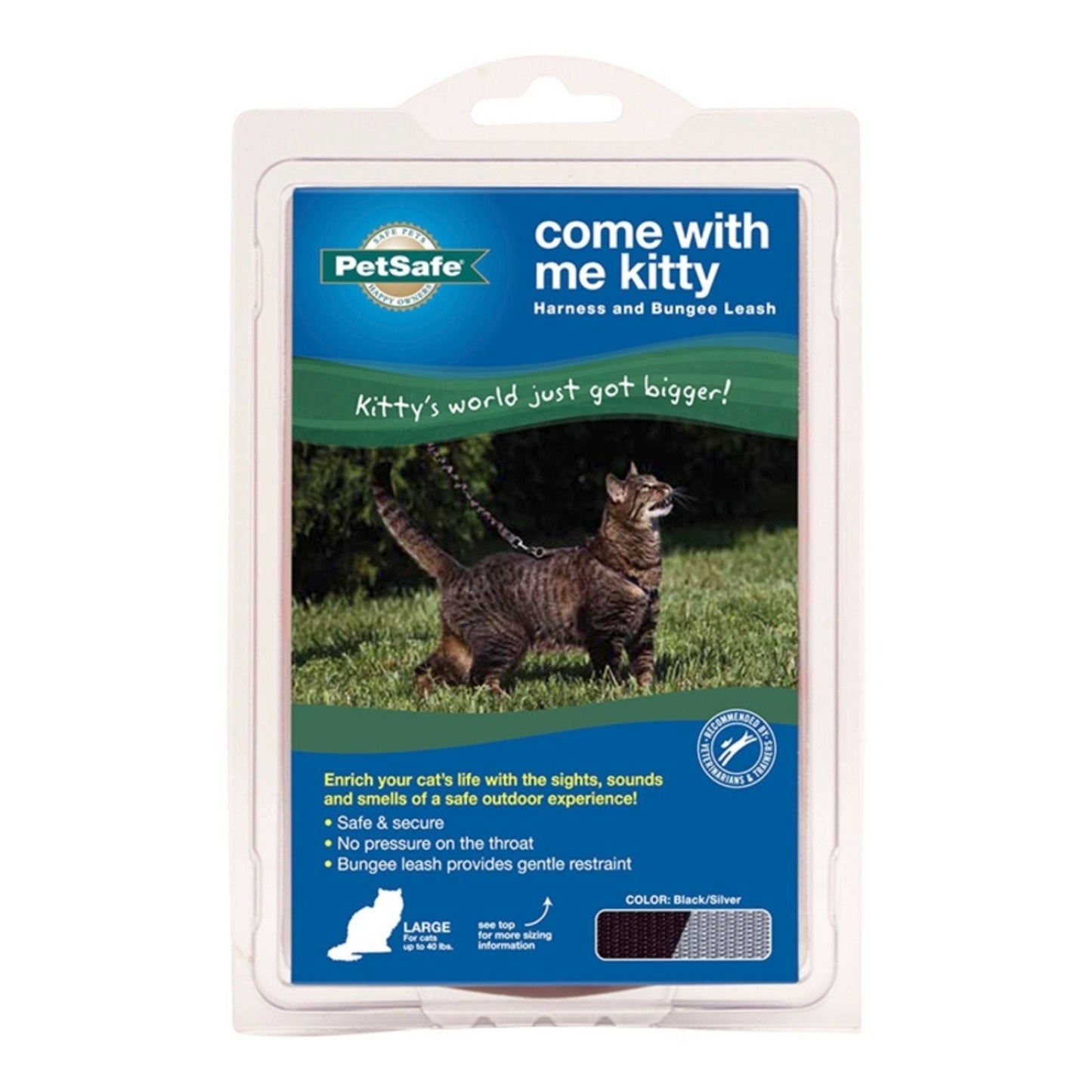 PetSafe Cat Come With Me Kitty Harness And Bungee Leash, Black Large