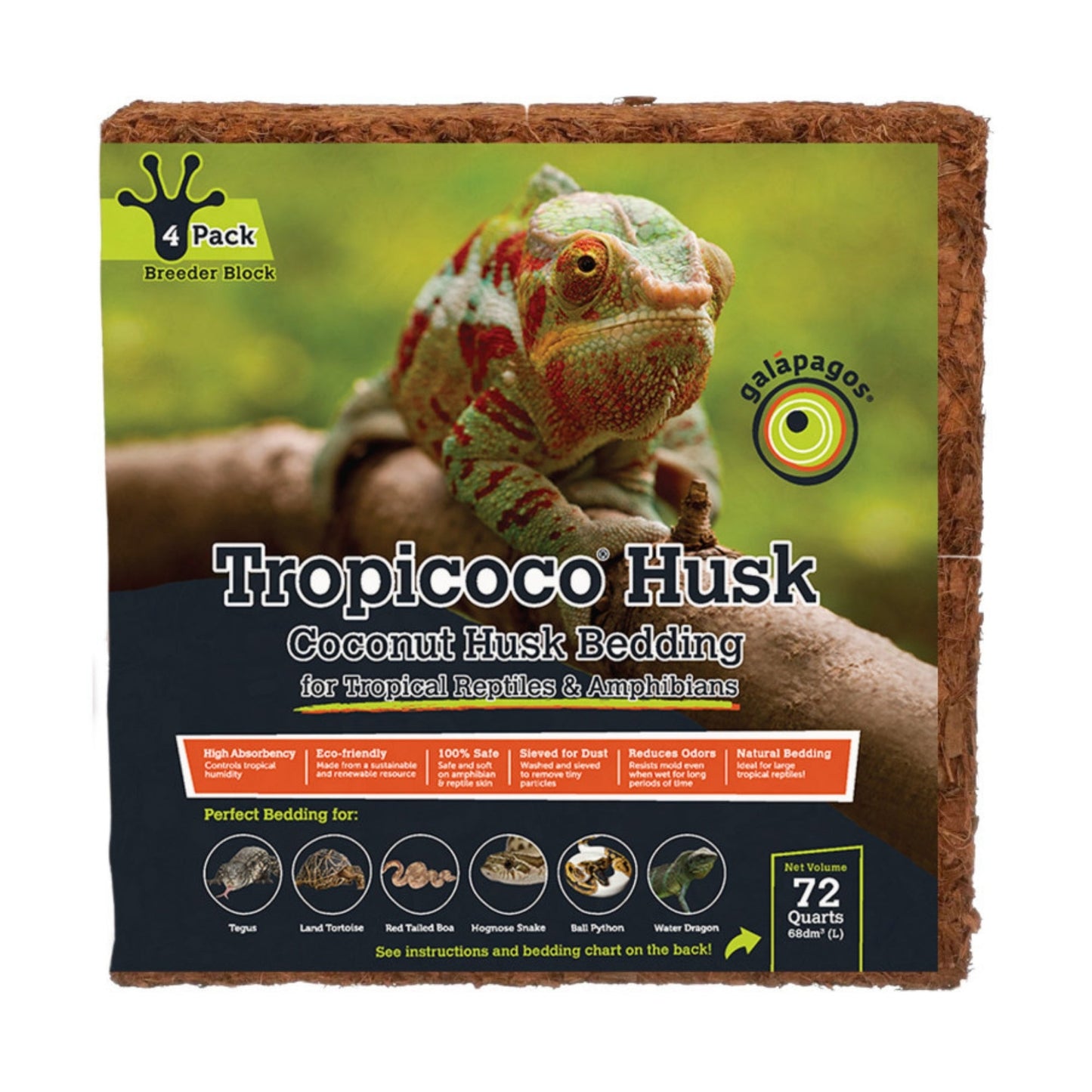 Galapagos Tropicoco Coconut Husk Bedding for Tropical Reptiles, 72 qt
