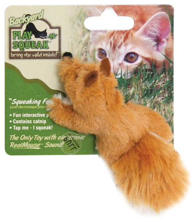 OurPets Play-N-Squeak Backyard Fox Catnip Cat Toy Brown