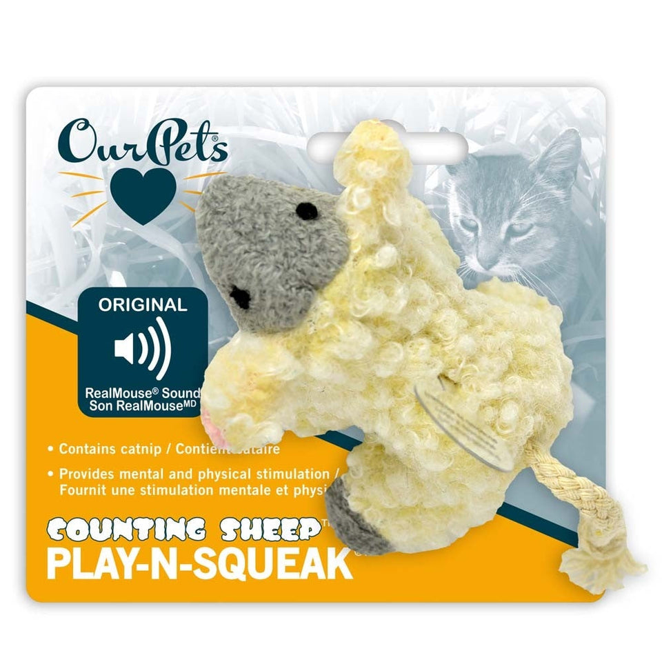 OurPets Play N Squeak Counting Sheep Catnip Cat Toy Yellow, Grey