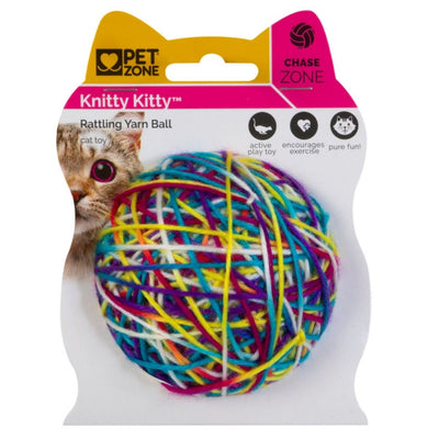 Pet Zone Products Knitty Kitty Rattle Yarn Ball Cat Toy Small (2 ct)