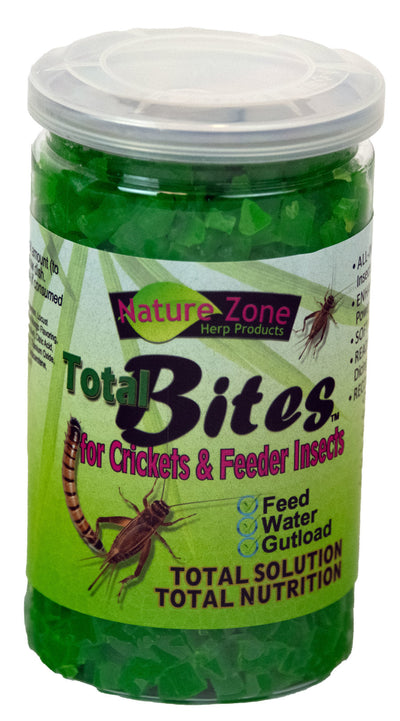 Green jar of Total Bites gel cubes for crickets and feeder insects