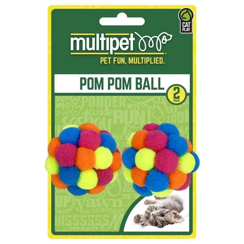 Multipet Pom Pom Ball Cat Toy, 2-Count