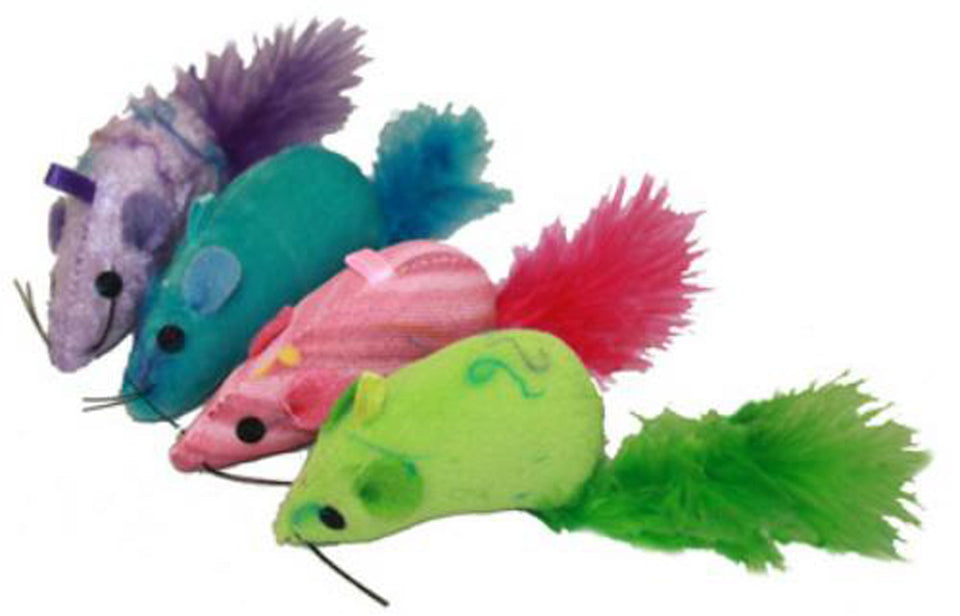 Multipet Yarn Mouse with Feather Tail, 3 in, 75-Count