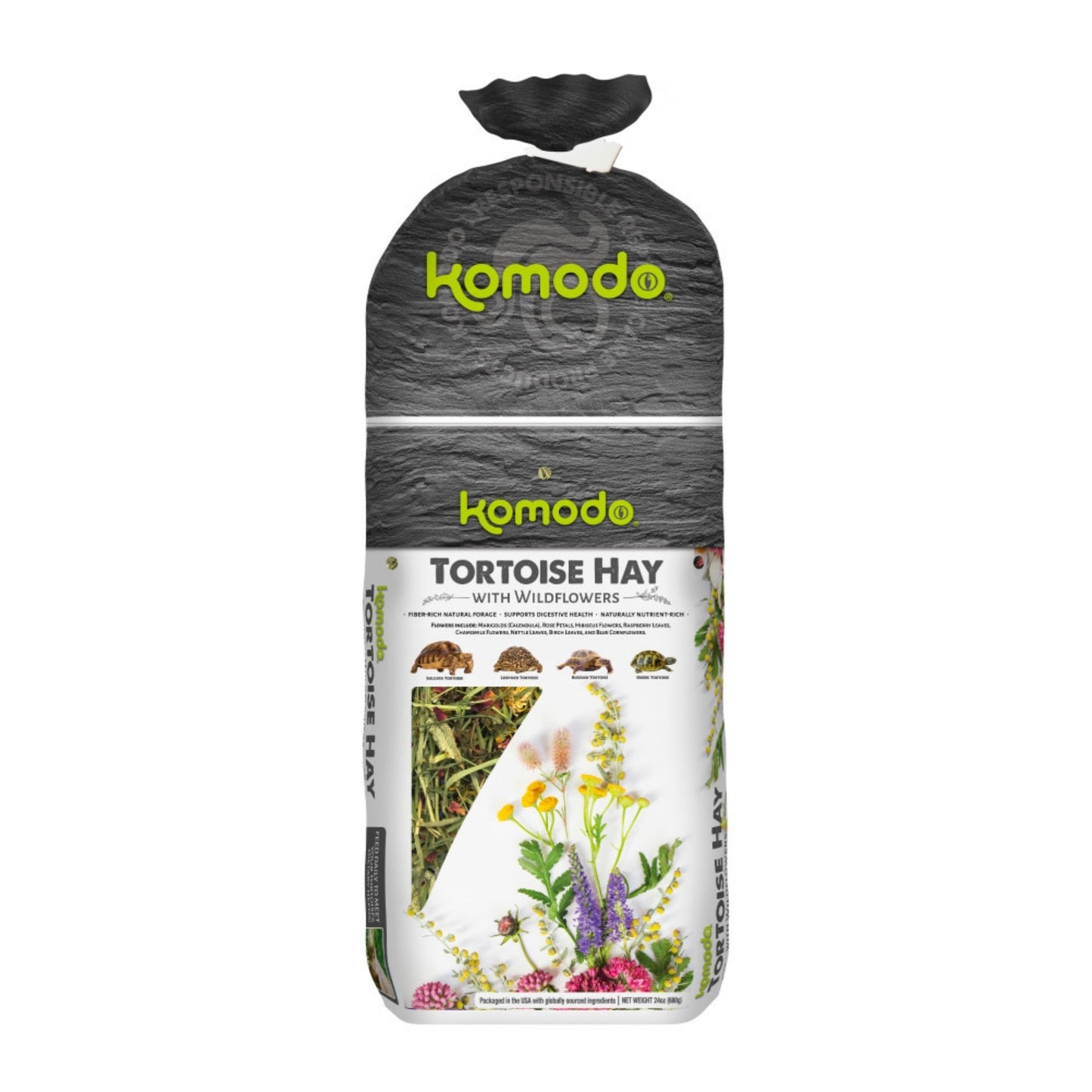 Komodo Tortoise Hay with Wildflowers 24 oz - Timothy Hay Tortoise Food